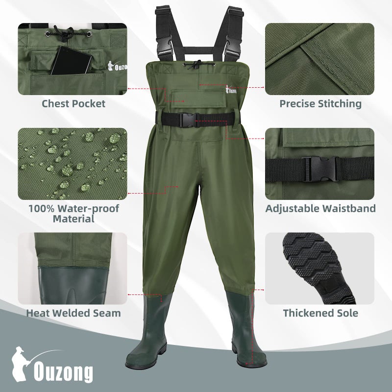 Ouzong Kids Chest Waders for Toddler Children Waterproof Youth Fishing Waders for Boys Girls Neoprene Hunting Waders with Insulated Boots(Green,4-5T) - Image 3